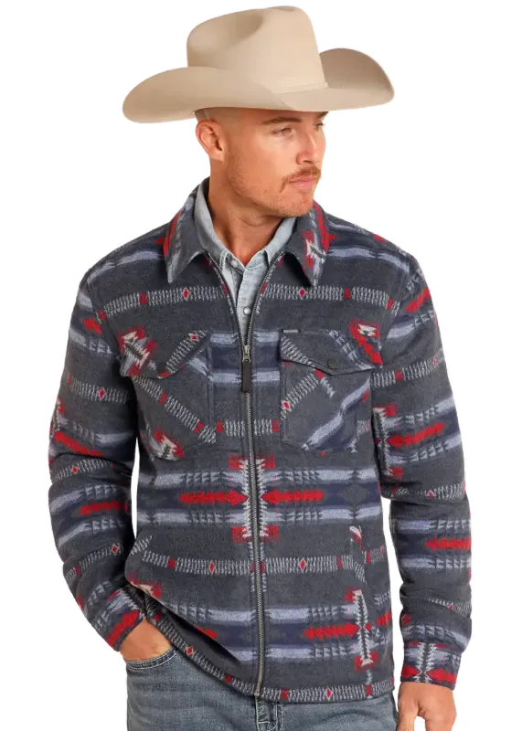 ROCK &amp; ROLL BLUE AZTEC BRUSHED JACQUARD ZIP JACKET