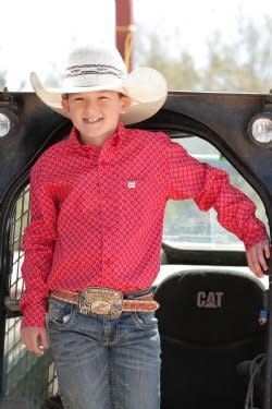 CINCH BOY&#39;S GEOMETRIC PRINT BUTTON DOWN SHIRT - RED