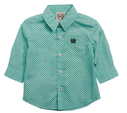 CINCH INFANT/TODDLER BOY'S TURQUOSIE &amp; BLACK GEO PRINT WESTERN SHIRT