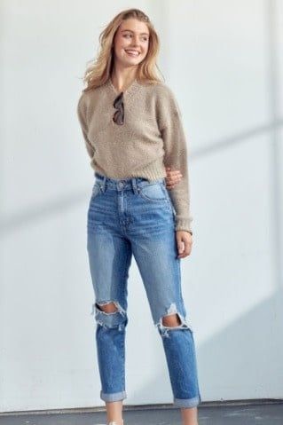 KAN CAN HIGH RISE CUFFED MOM FIT
