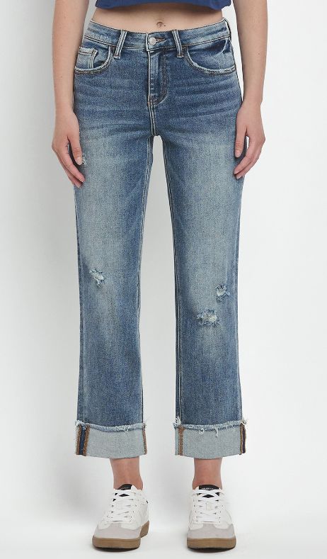 LOVERVET WOMEN&#39;S HIGH RISE CUFF STRAIGHT JEANS