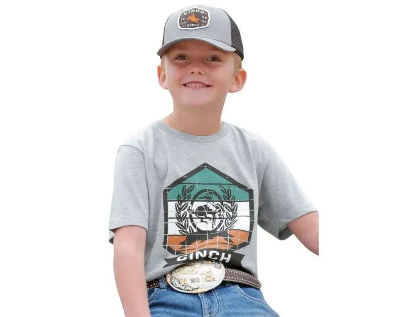 CINCH BOY&#39;S CREW NECK TEE- GRAY