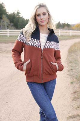 CRUEL DENIM COLOR BLOCKED BOMBER-BROWN/NAVY