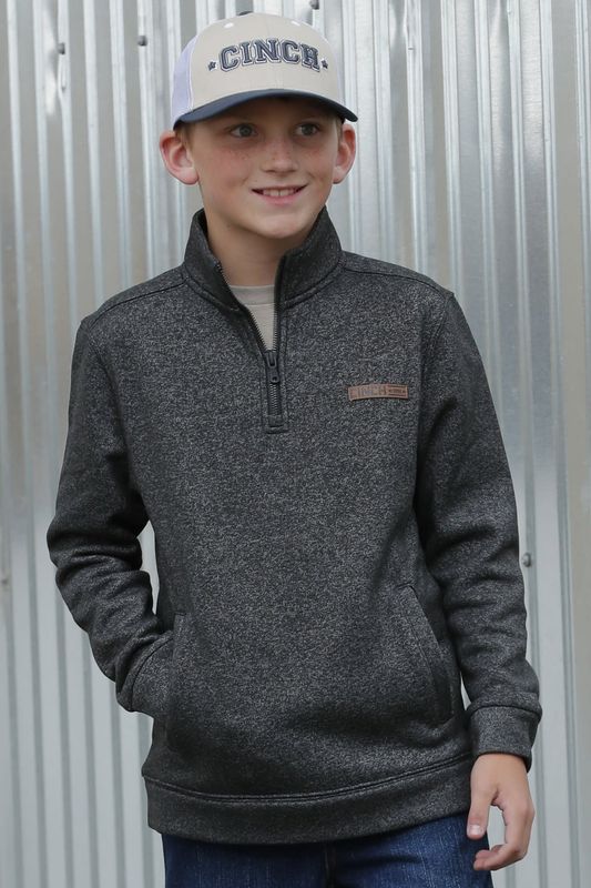 CINCH BOY&#39;S 1/2 ZIP PULLOVER- BLACK