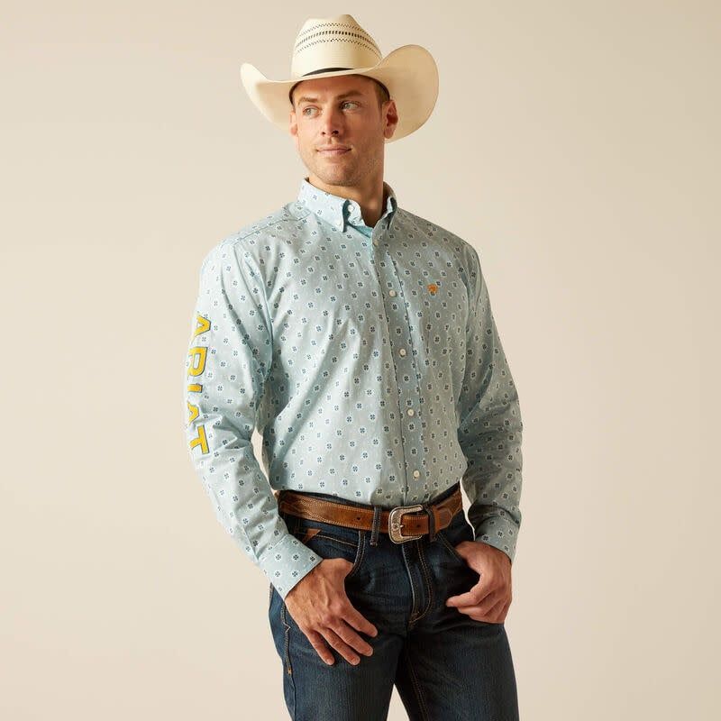ARIAT MEN&#39;S TEAM COLTON CLASSIC FIT SHIRT- AQUA