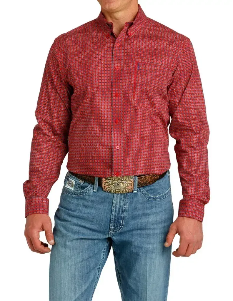 CINCH MEN&#39;S MODERN FIT RED BUTTON DOWN SHIRT
