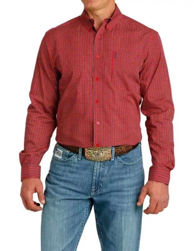 CINCH MEN&#39;S MODERN FIT RED BUTTON DOWN SHIRT