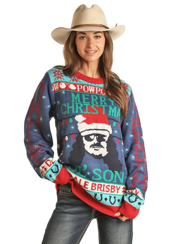 ROCK &amp; ROLL DALE UGLY CHRISTMAS SWEATER BLUE