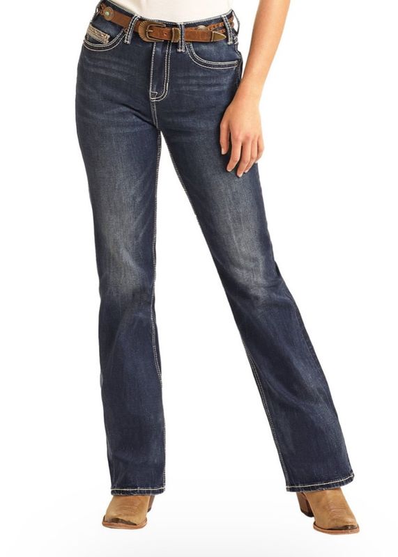 ROCK &amp; ROLL HIGH RISE DARK WASH BOOTCUT JEAN