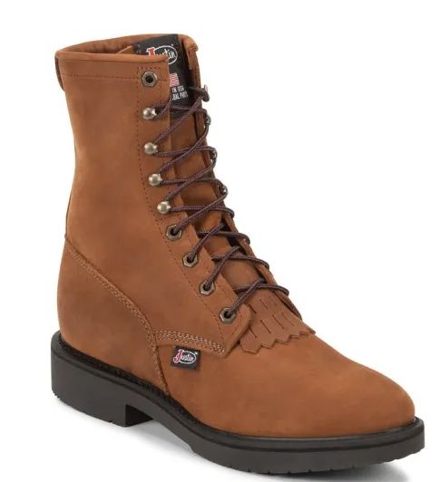 JUSTIN MEN'S LIVESTOCK 8" AGED BARK LACED WORK BOOTS