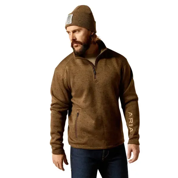 ARIAT MEN&#39;S CALDWELL 1/4 ZIP SWEATER- DARK BROWN HEATHER
