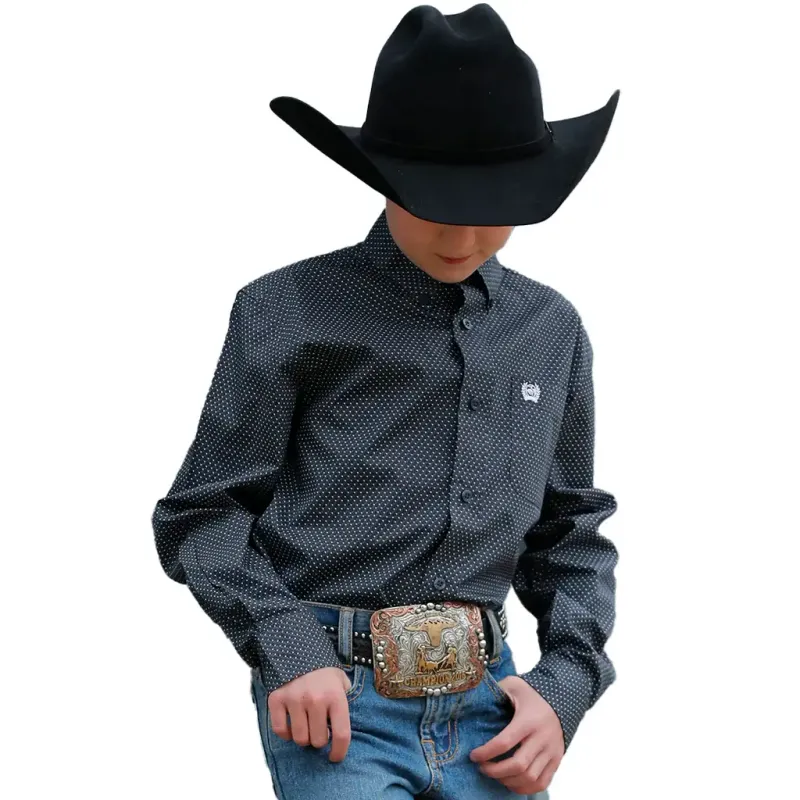CINCH NAVY MICRO DOT PRINT LONG SLEEVE BUTTON DOWN SHIRT