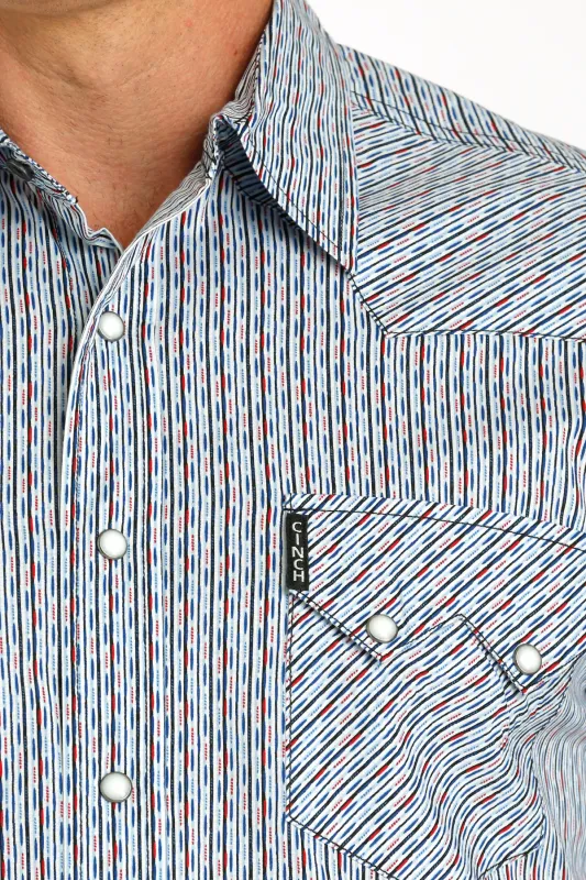 CINCH MEN'S MODERN FIT RED/WHITE/BLUE SNAP FRONT SHIRT