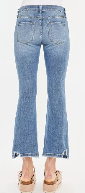 KANCAN WOMEN'S MID RISE CROP FLARE JEANS