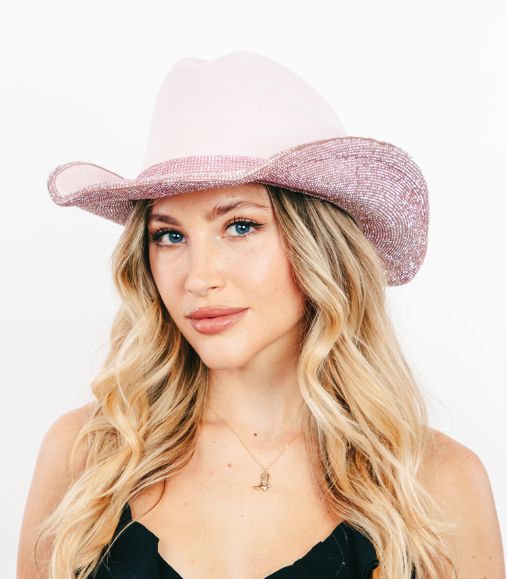 PAVE RHINESTONE TRIM BLACK COWBOY HAT