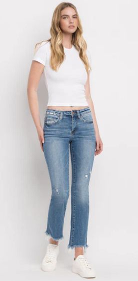 FLYING MONKEY QUINCE MID RISE DISTRESSED HEM ANKLE BOOTCUT JEAN