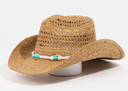 BRAIDED STRAP STRAW COWBOY HAT