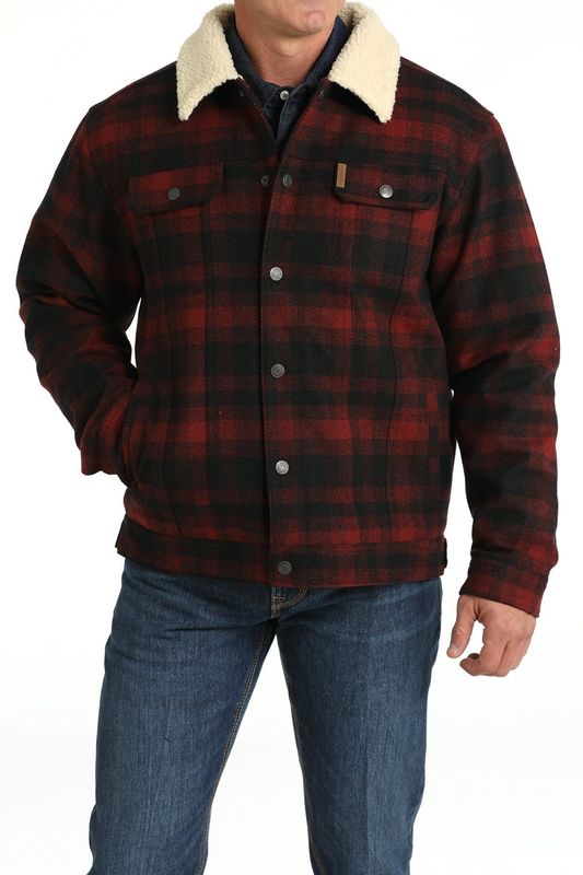 CINCH SHERPA LINED TRUCKER JACKET- RED/BLACK