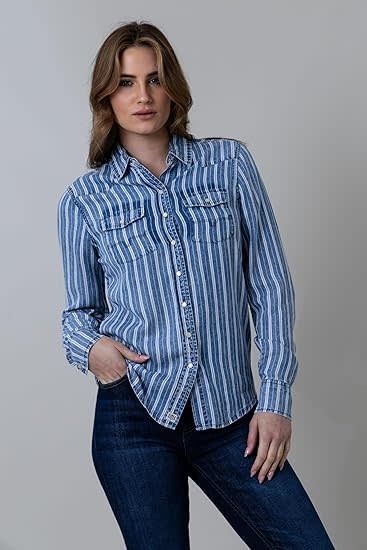 KC TENCEL STRIPE SNAP SHIRT