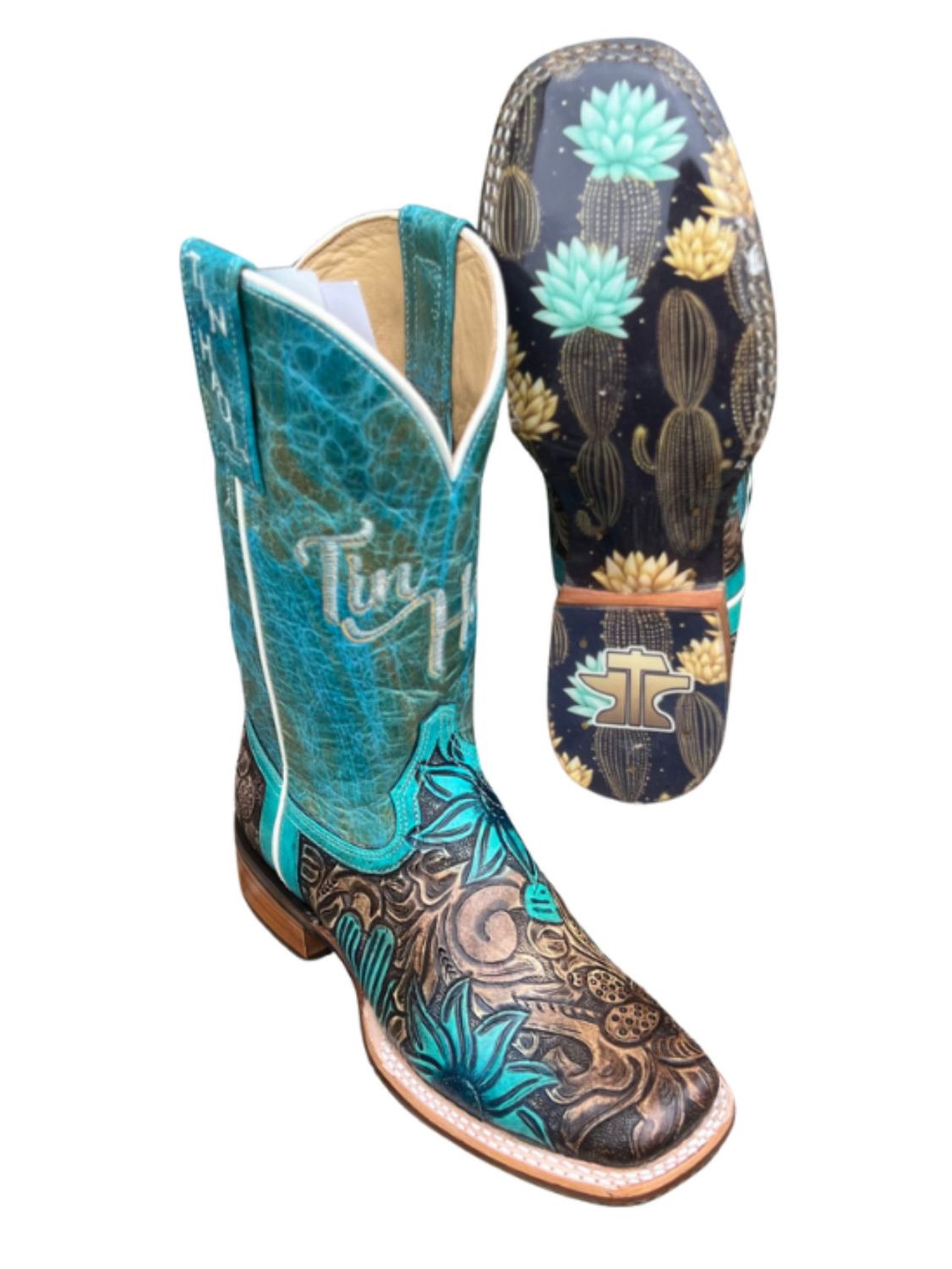 TIN HAUL CACTUS FLOWER SQUARE TOE WESTERN BOOTS
