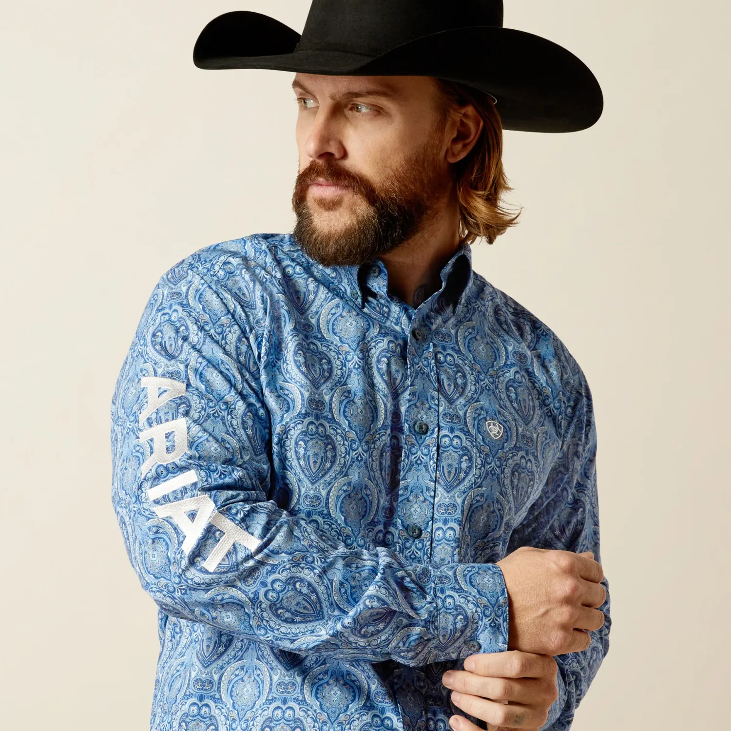 ARIAT TEAM KELLAN FTD BLUE &amp; WHITE BUTTON DOWN SHIRT