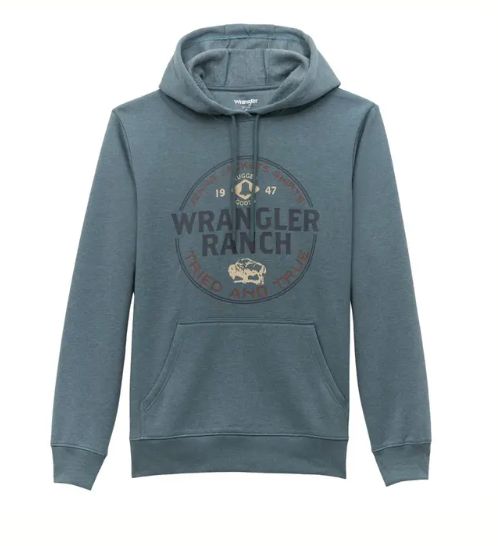 112354255 WRANGLER MEN&#39;S TRIED AND TRUE GRAPHIC BLUE HOODIE