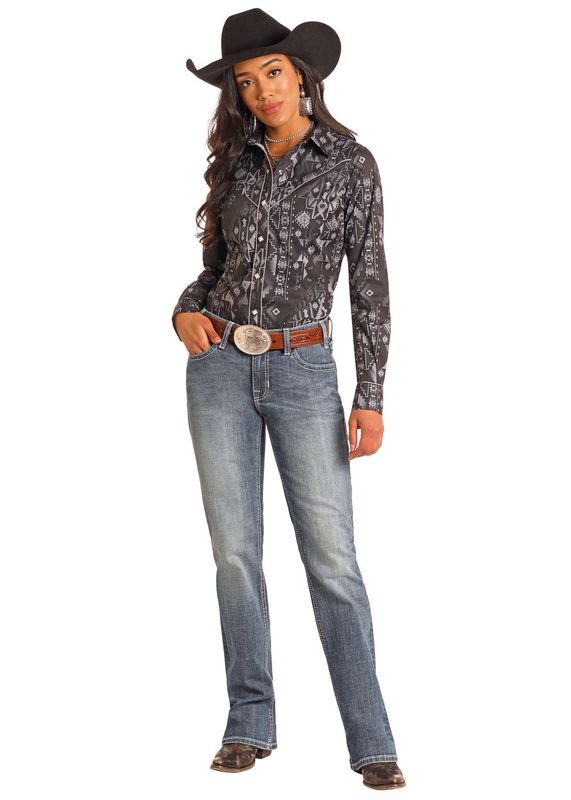 ROCK &amp; ROLL CURVED EMBROIDERED RIDING JEAN