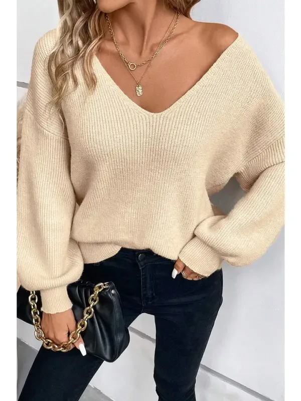 BOW BACK LANTERN SLEEVE SWEATER