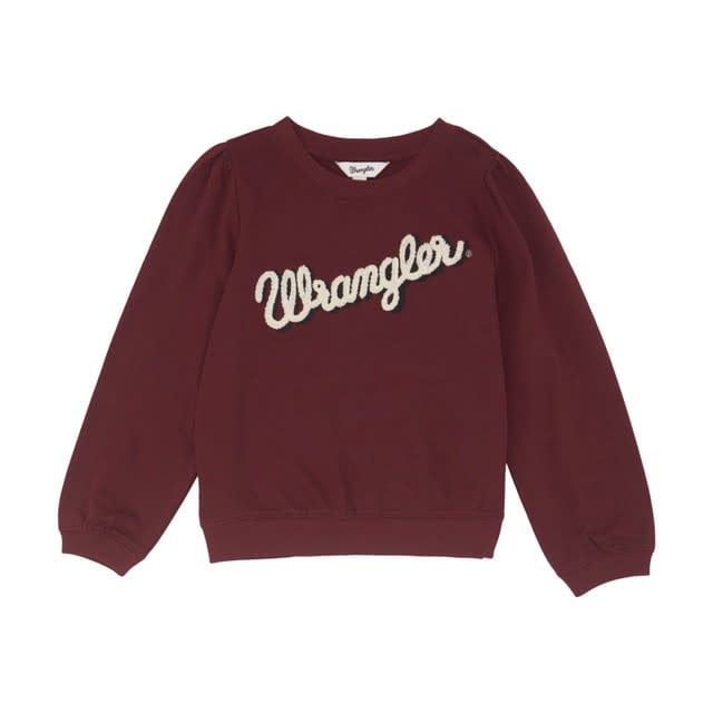 WRANGLER GIRL&#39;S SCRIPT BURGUNDY SWEATSHIRT