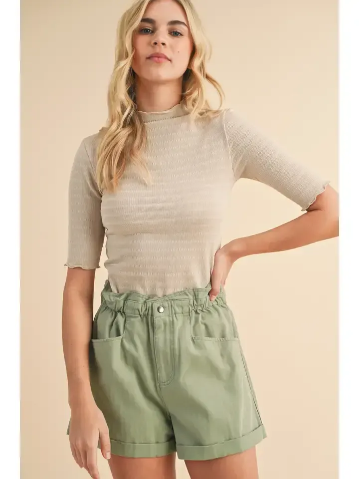 LETTUCE MOCK NECK TEXTURED KNIT TOP