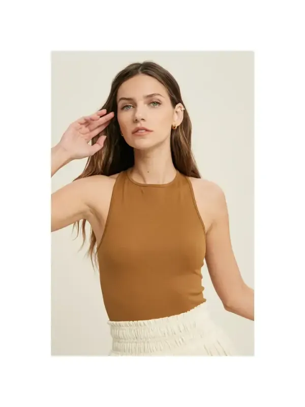SEAMLESS HIGH NECK RACERBACK RIBBED BRA