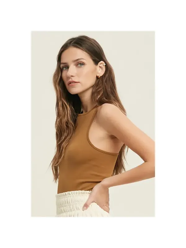 SEAMLESS HIGH NECK RACERBACK RIBBED BRA