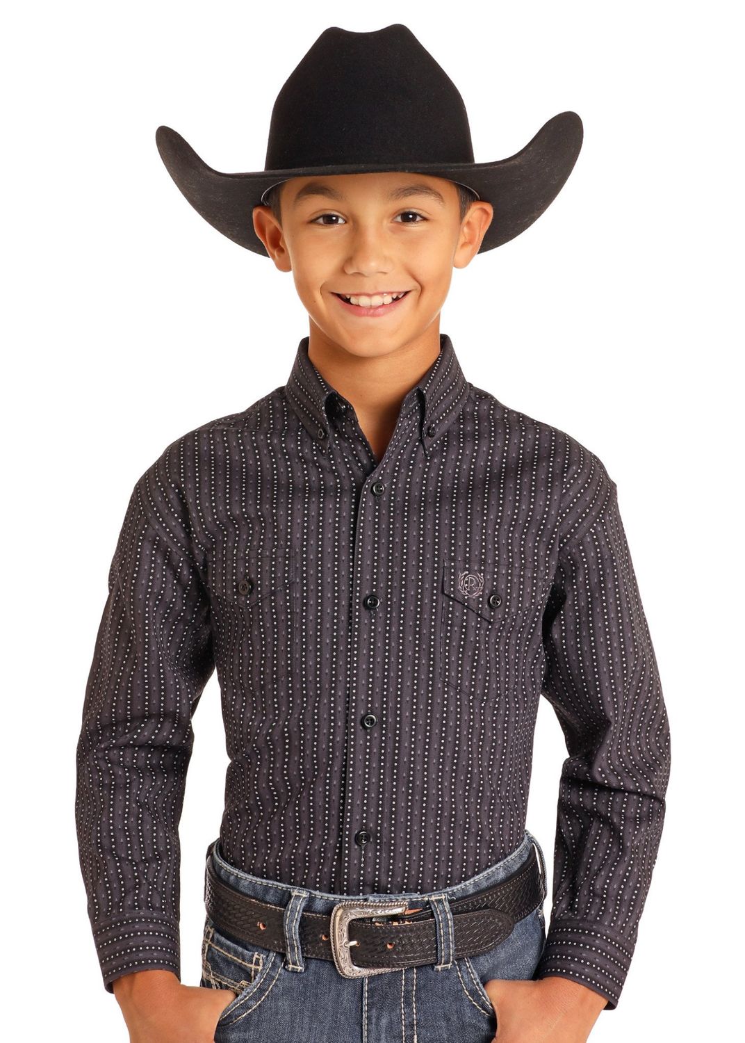 PANHANDLE CHARCOAL GEO PRINT BUTTON DOWN SHIRT