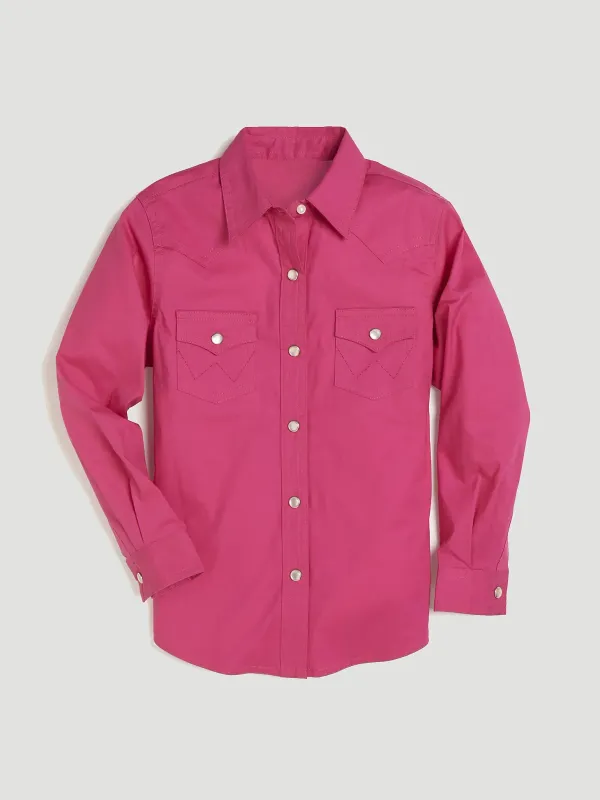 WRANGLER LONG SLEEVE SOLID WESTERN SNAP SHIRT IN PINK