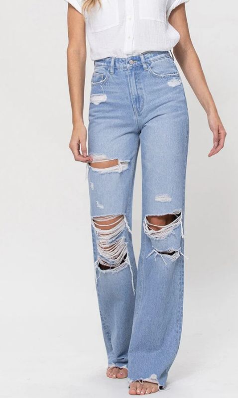 FLYING MONKEY WOMEN&#39;S 90&#39;S VINTAGE FLARE JEANS- LIGHT BLUE