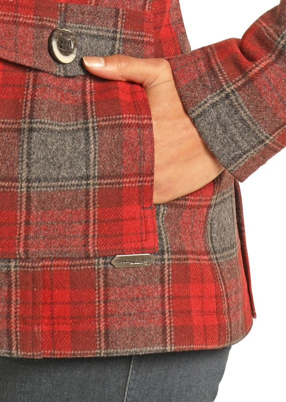 POWDER RIVER WOMEN'S PLAID WOOL COAT WITH COLLAR
