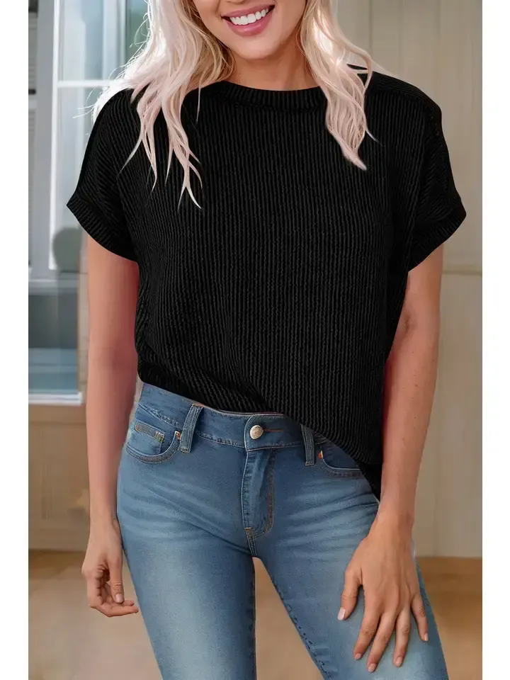 TEXTURED KNIT STITCHING T-SHIRT