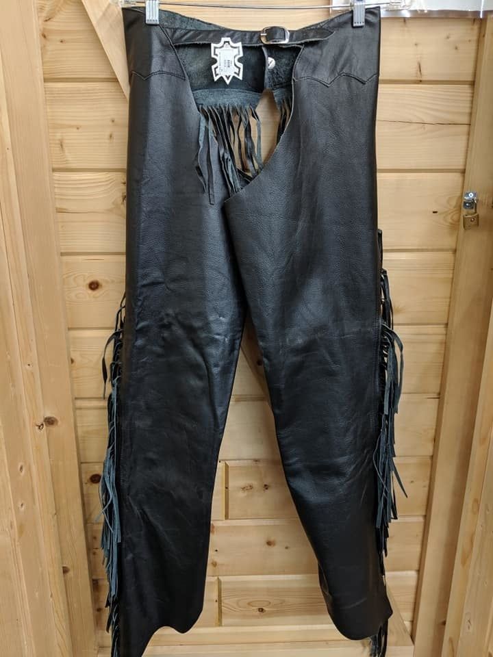 Blck Fringe Leather Cha XS