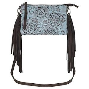 23128723SUN JUSTIN SMALL CROSSBODY TOOLED SUNFLOWER PATTERN W/TURQUOISE WASH