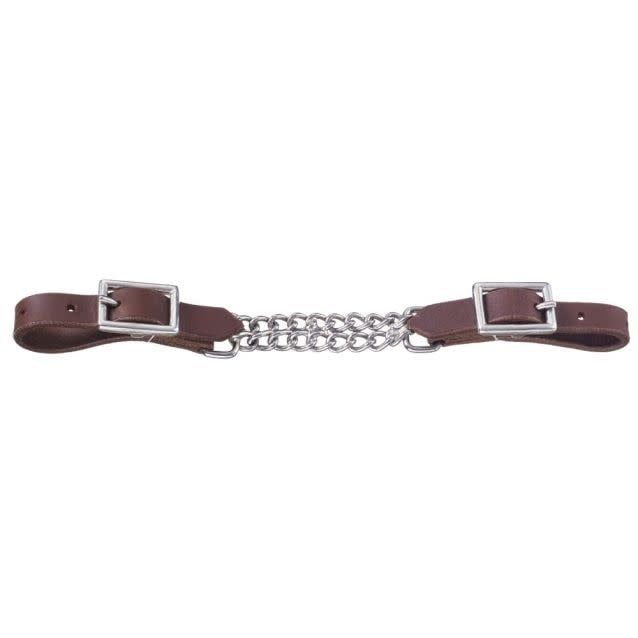 TOUGH1 HARNESS LEATHER CURB STRAP WITH DOUBLE CHAIN