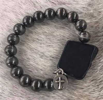 WEST &amp; CO. SILVER STRETCH BLACK CHUNK STONE BRACELET