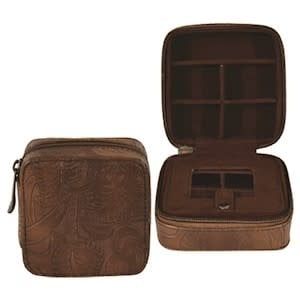 SQUARE JEWELRY CASE BROWN TOOLED