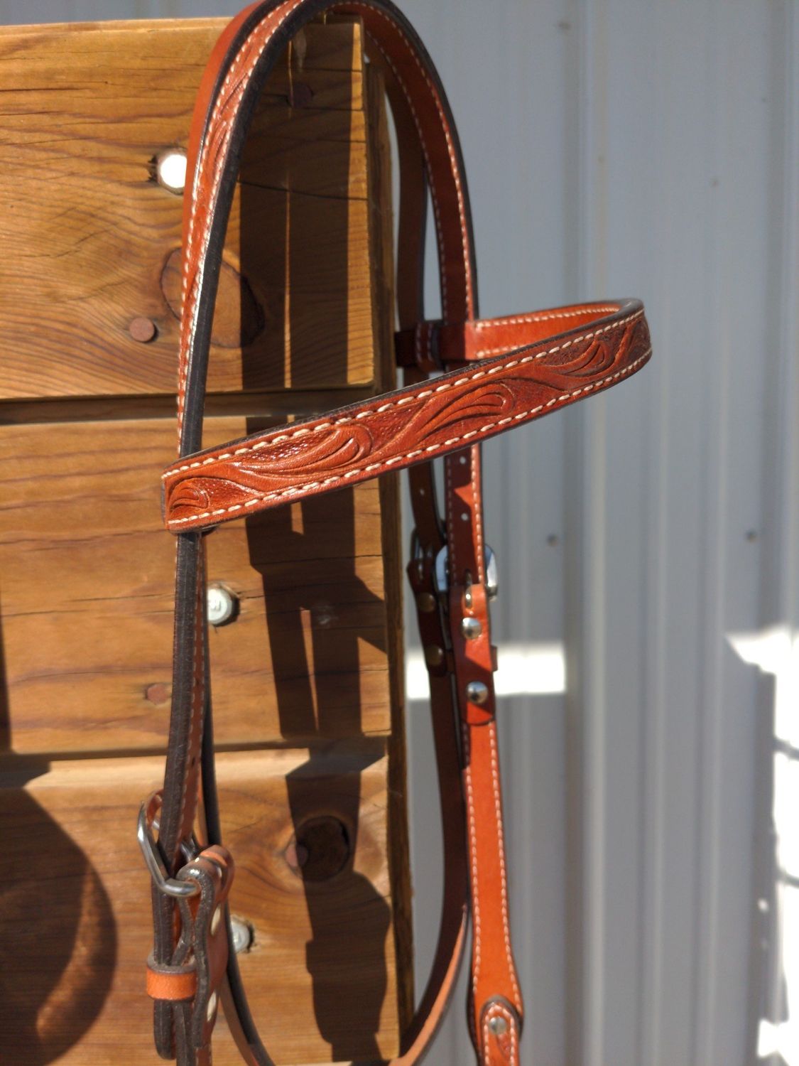CIRCLE Y FLORAL TOOLED BROWBAND HEADSTALL REGULAR OIL