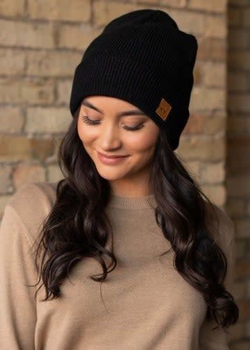 H-195 BLACK CUFFED SLOUCHY BEANIE