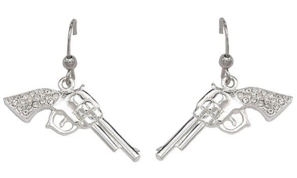 ER61242 MONTANA SILVERSMITHS CZ SILVER PISTOL EARRINGS