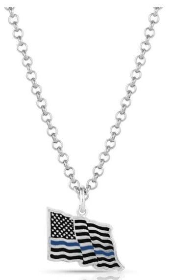 MONTANA SILVERSMITHS THIN BLUE LINE FLAG NECKLACE