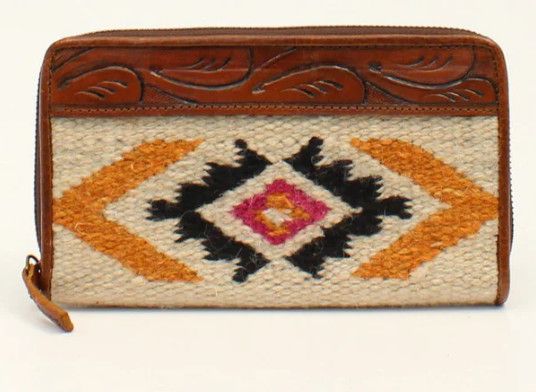 ARIAT  MULTICOLORED WOOL BLANKET TOOLED WALLET