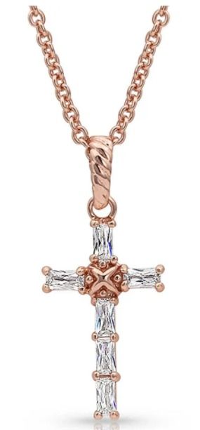 MONTANA SILVERSMITHS ENTWINED ROSE GOLD BRILLANT CROSS NECKLACE