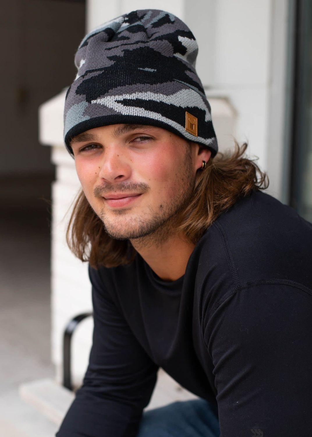 MENS GREY CAMO BEANIE