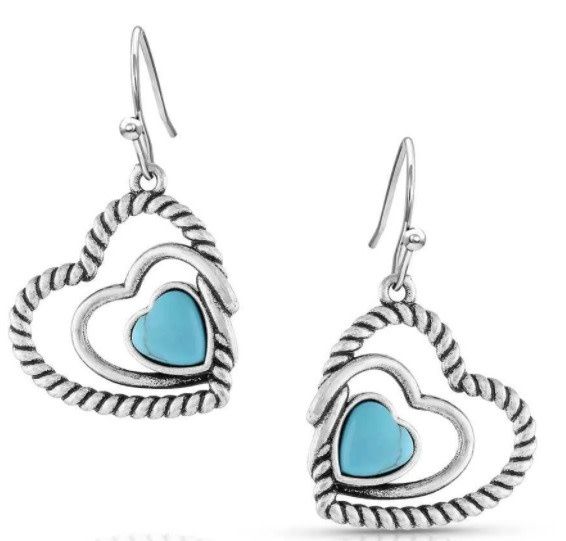 CLEAR PONDS TURQ HEART EARRINGS